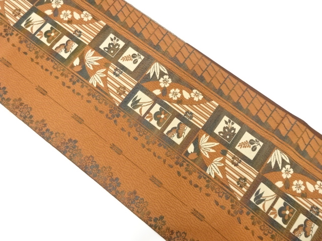 JAPANESE NAGOYA OBI / WOVEN SAKURA & SHOCHIKUBAI